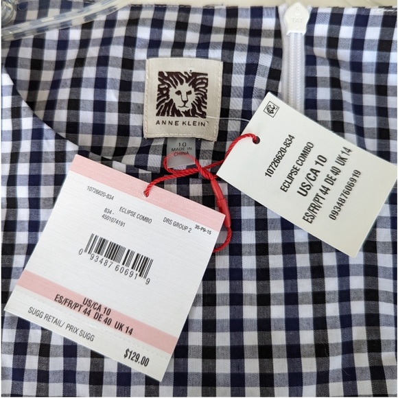 🆕️ Anne Klein Gingham Navy-White Dress. Detachable Waist Belt. NWT - Picture 5 of 12